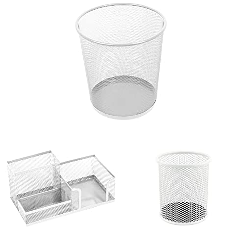 Leviatan 110062 Papierkorb aus Drahtgeflecht Draht Mesh 12L Perlmuttfarben + Schreibtischorganizer, Perlmuttfarben + Metall Stifteköcher|Mesh Multifunktions Becher Ø91 mm Perlmuttfarben von Leviatan