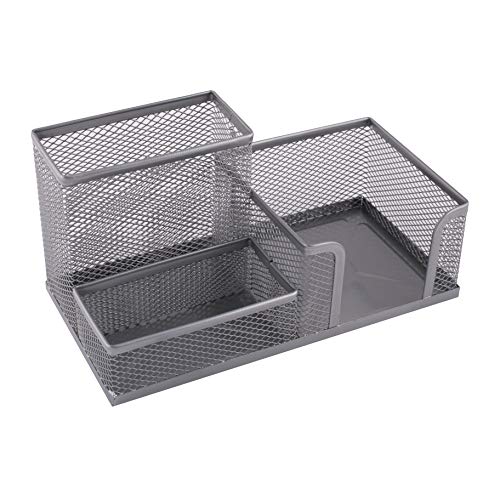 Leviatan Leviatan Schreibtisch Organizer | Stiftehalter Schreibtisch Stifteköcher Tisch-Organizer aus Metall | Büroablage mit Zettelhalter Mesh | 205x103x98mm silberfarben von Leviatan