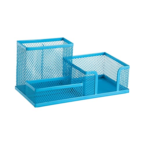 Leviatan Schreibtisch Organizer | Stiftehalter Stifteköcher Tisch-Organizer aus Metall | Büroablage mit Zettelhalter Mesh | 205x103x98mm Blau von Leviatan