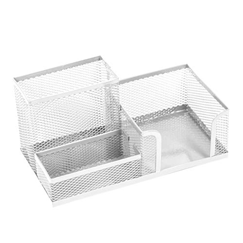 Leviatan Schreibtisch Organizer | Stiftehalter Stifteköcher Tisch-Organizer aus Metall | Büroablage mit Zettelhalter Mesh | 205x103x98mm Perlmuttfarben von Leviatan