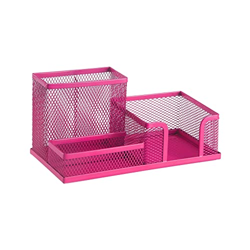 Leviatan Schreibtisch Organizer | Stiftehalter Stifteköcher Tisch-Organizer aus Metall | Büroablage mit Zettelhalter Mesh | 205x103x98mm Rosa von Leviatan