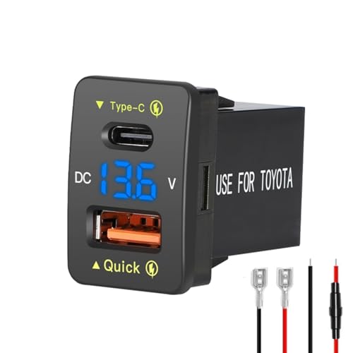 Levigo Kfz-Ladegerät Dual 18 W USB PD+QC3.0 Schnellladung für Toyota, Typ C USB-Auto-Steckdose mit LED-Voltmeter-Display, kompatibel mit 12/24 V Autos (33 x 23 mm) von Levigo
