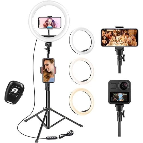 Lichtring mit Stativ, 25,4 cm (10 Zoll), mit Fernbedienung, 3 Modi, 10 einstellbare Helligkeiten, für TikTok, Make-up, Selfie, Streaming, YouTube, Twich Live von Levitantes