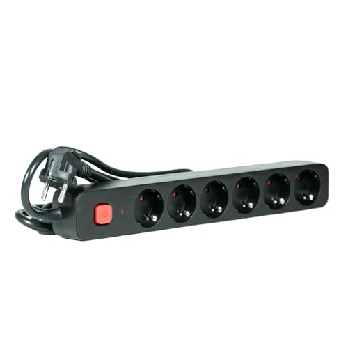 Steckdosenleiste, 6-Fach, mit Schalter, 3 m Kabel, 3G, 1,5 mm², Schwarz, ideal zum Anschluss mehrerer Geräte und zur Energieverwaltung Steckdosenleiste, 6-Fach, mit Schalter, 3 m Kabel, 3G, 1,5 mm², Schwarz, ideal zum Anschluss mehrerer Geräte und zur Energieverwaltung von Levitantes