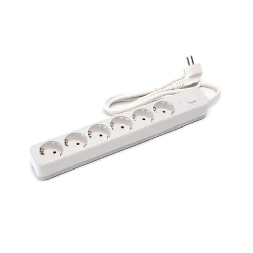 Steckdosenleiste mit 6 Steckdosen Schuko mit Schalter, 5 m, 3G, 1,5 mm², Weiß und Grau, Sockel mit 6 Steckdosen Steckdosenleiste mit 6 Steckdosen Schuko mit Schalter, 5 m, 3G, 1,5 mm², Weiß und Grau, Sockel mit 6 Steckdosen von Levitantes