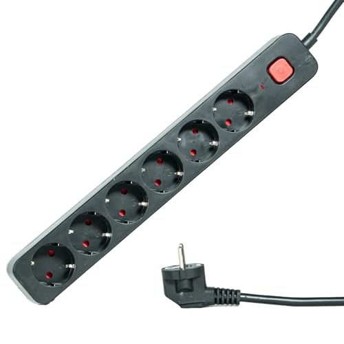 Steckdosenleiste schwarz L 6 Steckdosen Kabel 3 m 3G 1,5 mm² 3680 W mit Kinderschutz EIN/Aus-Schalter Steckdosenleiste schwarz L 6 Steckdosen Kabel 3 m 3G 1,5 mm² 3680 W mit Kinderschutz EIN/Aus-Schalter von Levitantes