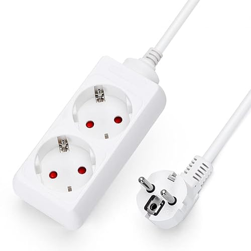 Weiße Steckdosenleiste ohne Schalter mit 3G-Kabel, weiße Steckdosenleiste (2 Steckdosen, 1,5 mm² 3 m) von Levitantes