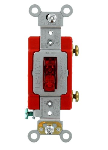 Leviton 1221-LHR Extra Heavy Duty Grade Selbsterdend 20 Ampere 120 Volt Einpoliger AC beleuchteter Kippschalter Rot von Leviton
