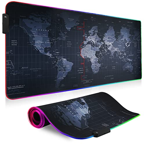 RGB MausPad LED Game MausPad, großes leuchtendes MausPad mit RGB leichter, farbenfrohe weiche Mausmatte für Mäuse Computer Tastatur mit Anti -Slip Gummi Basis Wasserdichte Mäusematten (9040 map) von Levomat
