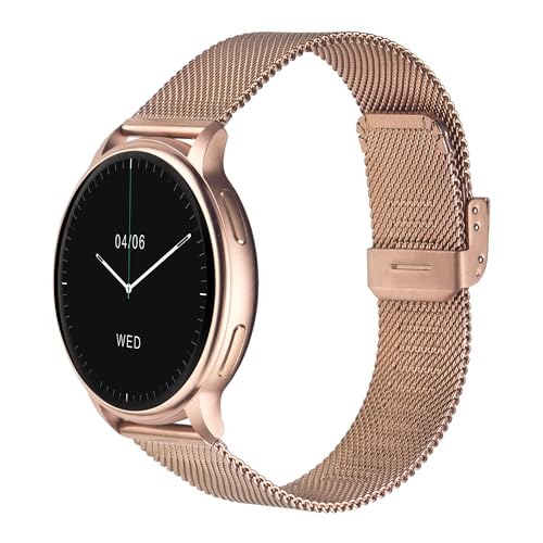 Levowatch F2 Smartwatch Damen (1,3 Zoll), Wechselband, Telefonie-Funktion, Thermometer, HD 360x360p, Echtzeit-Herzfrequenz, Alu-Umrandung, 19 Fitness Sportmodi (Rosa) von Levowatch