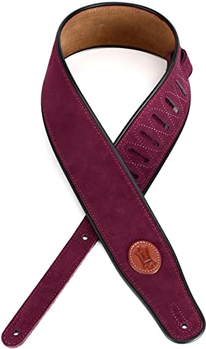 Levy's MSS3-BRG Gitarrengurte Suede Leather Signature Logo Piping 2 1/2" - Burgundy von Levy's