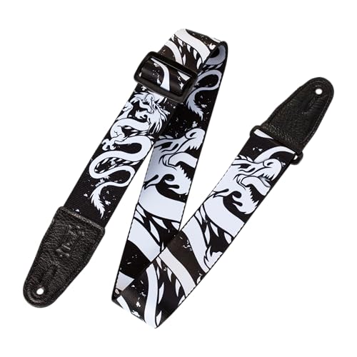 Levy's Leathers Eastern Harmony Series Gitarrengurt aus Polyester | Breite 5 cm | Schwarz/Weiß | Drachenmotiv | (MPD2-013) von Levy's