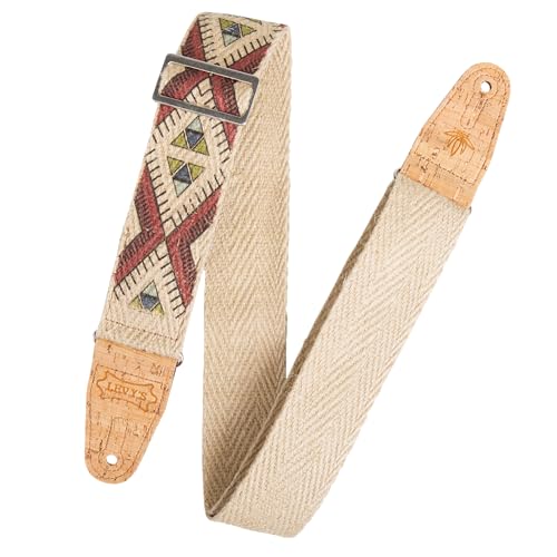 Levy's MH8P-002 Gitarrengurt Natural Hemp Webbing Cork Ends and Pocket 2" - Tribal von Levy's