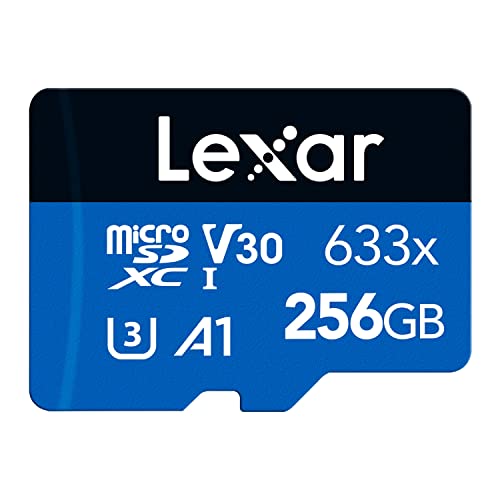 Lexar 633x 256GB Micro SD Karte, microSDXC UHS-I Karte + SD-Adapter, Bis zu 100 MB/s Lesen, Speicherkarte Micro SD mit A1, C10, U3, V30, für Handy/Tablet/Überwachungskamera (LMS0633256G-BNAAA) von Lexar