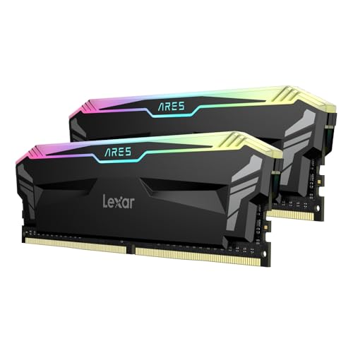 Lexar ARES RGB DDR4 RAM 16GB Kit (2x8GB) 3200MHz, DRAM 288-Pin UDIMM Desktop Memory, Gaming Interne PC Hochleistungs Arbeitsspeicher für Intel XMP 2.0/AMD Ryzen/CL16-20-20-40/1.35V(LD4U08G32C16LA-RGD) von Lexar