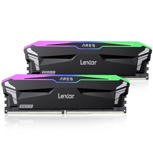 Lexar ARES RGB DDR5 RAM 32GB Kit (16GB x 2) 6400 MHz, DRAM 288-Pin UDIMM Desktopspeicher, Hochleistungs Gaming-Arbeitsspeicher für XMP 3.0/AMD Expo, CL32-38-38-76, 1.4V(LD5EU016G-R6400GDLA) von Lexar