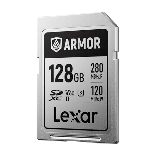 Lexar Armor Silver PRO SD Karte 128GB, UHS-II SD Speicherkarte, Edelstahl, C10, U3, V60, 6K UHD-Video, bis zu 280 MB/s Lesen, 120 MB/s Schreiben, SDXC-Karte für DSLR/Kamera/Fotografen/Videofilmer von Lexar