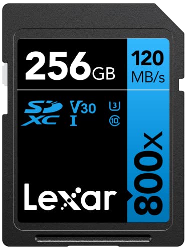 Lexar High-Performance 800x SD Karte 256GB, Speicherkarte SDXC UHS-I BLUE Series, Bis zu 120 MB/s Lesen, 45 MB/s Schreiben, für Point-and-Shoot-Kameras, DSLR-Kameras, HD-Camcorder (LSD0800256G-BNNAG) von Lexar