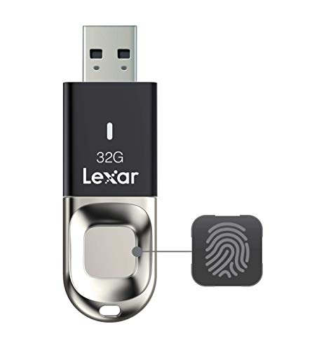 Lexar JumpDrive Fingerabdruck F35 USB Stick 32GB USB 3.0, Flash-Laufwerk Bis zu 150 MB/s Lesen, für PC, Laptop, externe Speicherdaten, Fotos, Video (Inkompatibel mit Mac OS) (LJDF35-32GBEU), Schwarz von Lexar