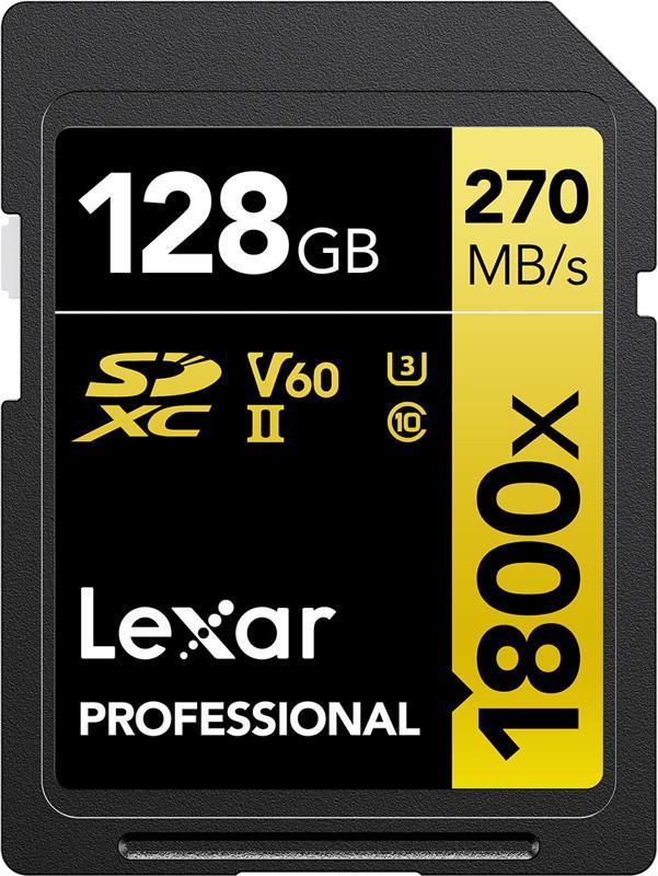 Lexar Professional GOLD Series - Flash-Speicherkarte - 128GB - Video Class V60 / UHS-II U3 / Class10 - 1800x - SDXC UHS-II (LSD1800128G-BNNNG) von Lexar