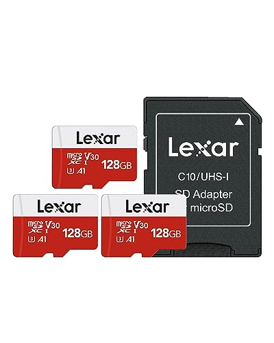 Lexar Micro SD Karte 128GB 3er Pack, Speicherkarte Micro SD mit Adapter, Bis zu 100 MB/s Lesegeschwindigkeit, UHS-I, U3, A1, V30, C10, 4K UHD microsdxc SD Karte für Kamera, Smartphone von Lexar