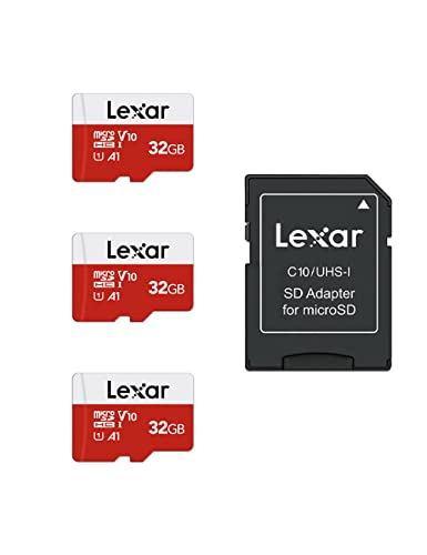 Lexar Micro SD Karte 32GB 3er Pack, Speicherkarte Micro SD mit SD Adapter, Bis zu 100 MB/s Lesegeschwindigkeit, UHS-I, U1, A1, V10, C10, microSDHC Memory Card von Lexar