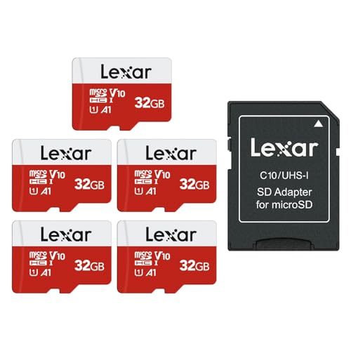 Lexar Micro SD Karte 32GB 5er Pack, Speicherkarte Micro SD mit Adapter, Bis zu 100 MB/s Lesegeschwindigkeit, UHS-I, U1, A1, V30, C10, 4K UHD microsdxc SD Karte für Kamera, Smartphone von Lexar