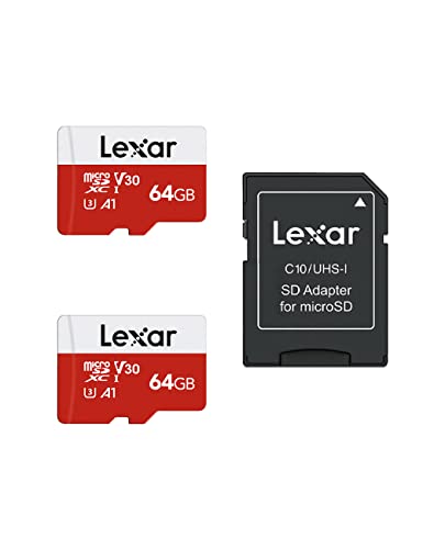 Lexar Micro SD Karte 64GB 2er Pack, Speicherkarte Micro SD mit SD Adapter, Bis zu 100 MB/s Lesegeschwindigkeit, UHS-I, U3, A1, V30, C10, 4K UHD microSDXC Memory Card von Lexar