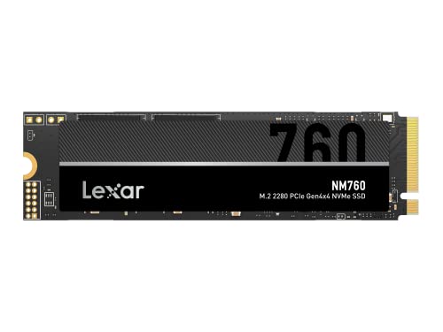 Lexar NM760 1TB SSD, M.2 2280 PCIe Gen4x4 NVMe 1.4 Interne, Bis zu 5300 MB/s Lesen, 4500 Schreiben, Internal Solid State Drive für PS5, PC, Laptop, Gamer, Profis (LNM760X001T-RNNNG), Schwarz von Lexar