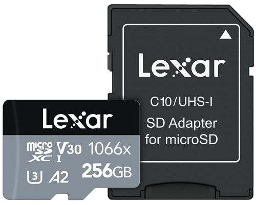 Lexar Professional 1066x 256GB MicroSDXC UHS-I Karte mit SD-Adapter Silver Series, bis zu 160MB/s Lese, für Action-Kameras, Drohnen, High-End-Smartphones und Tablets (LMS1066256G-BNANU) von Lexar