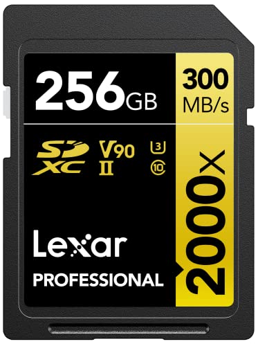 Lexar Professional 2000x SD Karte 256GB, SDXC UHS-II Speicherkarte ohne Lesegerät, Bis Zu 300MB/s Lesen, für DSLR, Videokameras in Kinoqualität (LSD2000256G-BNNNG) von Lexar