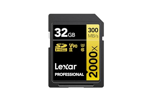 Lexar Professional 2000x SD Karte 32GB, SDHC UHS-II Speicherkarte ohne Lesegerät, Bis Zu 300MB/s Lesen, für DSLR, Videokameras in Kinoqualität (LSD2000032G-BNNAG) von Lexar