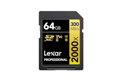 Lexar Professional 2000x SD Karte 64GB, SDXC UHS-II Speicherkarte ohne Lesegerät, Bis Zu 300MB/s Lesen, für DSLR, Videokameras in Kinoqualität (LSD2000064G-BNNAG) von Lexar