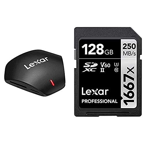 Lexar Professional 3-in-1 USB 3.1 Multi-Kartenleser (LRW500URBAMZN) + Lexar Professional 1667x 128GB SDXC UHS-II Karte von Lexar