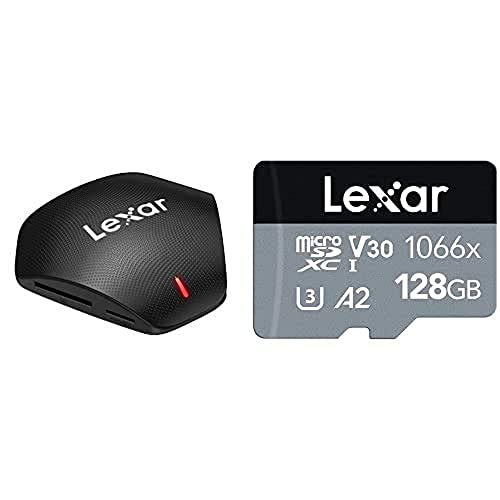 Lexar Professional 3-in-1 USB 3.1 Multi-Kartenleser + Lexar Professional 1066x 128GB microSDXC UHS-I Karte Silver Serie, Enthält SD-Adapter, Bis Zu 160MB/s Lesegeschwindigkeit von Lexar