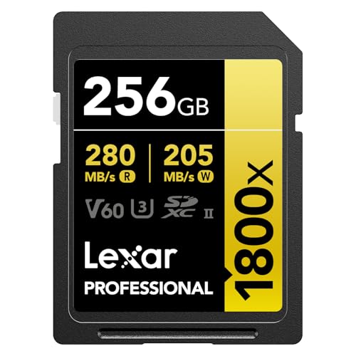 Lexar SDXC Professional 256GB 1800x UHS-II Gold Serie Class 10 U3 V60 für 4K Videoaufzeichnung schwarz von Lexar