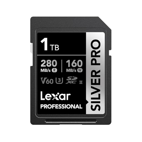 Lexar Silver PRO SD Karte 1TB, UHS-II SD Speicherkarte, V60, U3, C10, bis zu 280MB/s Lesen, 160MB/s Schreiben, SDXC-Karte für DSLR/Kamera/Fotografen/Videofilmer/Enthusiasten (LSDSIPR001T-BNNNG) von Lexar
