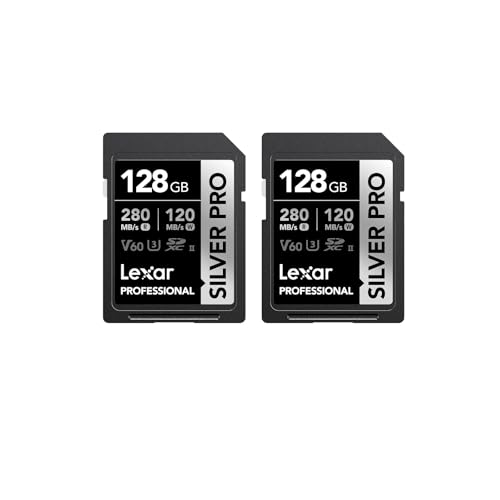 Lexar Silver PRO SD Karte 2x128GB, UHS-II SD Speicherkarte, V60, U3, C10, bis zu 280MB/s Lesen, 120MB/s Schreiben, SDXC-Karte für DSLR/Kamera/Fotografen/Videofilmer/Enthusiasten (LSDSIPR128G-B2NAA) von Lexar