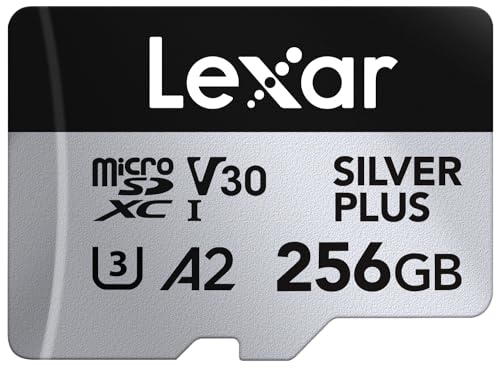 Lexar Silver Plus Micro SD Karte 256GB, Bis zu 205 MB/s Lesegeschwindigkeit, 150MB/s Schreibgeschwindigkeit, Speicherkarte Micro SD mit SD Adapter, UHS-I, A2, U3, V30, Klasse 10, 4K UHD microSDXC von Lexar