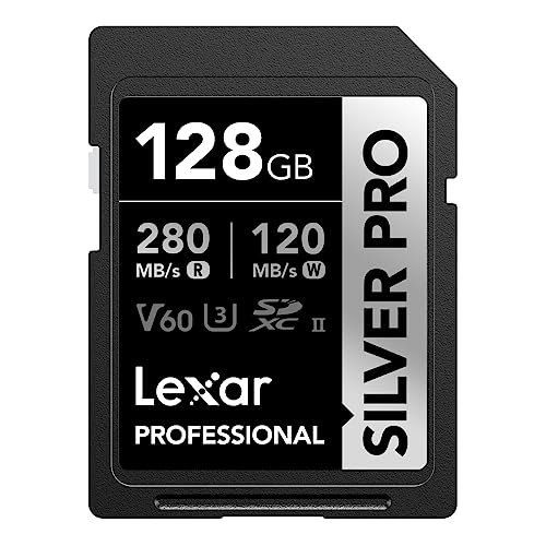 Lexar SILVER PRO SD Karte 128GB, UHS-II SD Speicherkarte, V60, U3, C10, bis zu 280MB/s Lesen, 120MB/s Schreiben, SDXC-Karte für DSLR/Kamera/Fotografen/Videofilmer/Enthusiasten (LSDSIPR128G-BNNAA) von Lexar