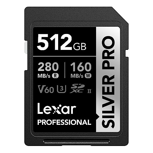 Lexar Silver Pro SD Karte 512GB, SD Speicherkarte UHS-II, V60, U3, C10, SDXC Karte, Bis zu 280 MB/s Lesen, für professionelle Fotografen, Videofilmer, Enthusiasten (LSDSIPR512G-BNNAA) von Lexar