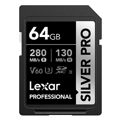 Lexar Silver Pro SD Karte 64GB, SD Speicherkarte UHS-II, V60, U3, C10, SDXC Karte, Bis zu 280 MB/s Lesen, für professionelle Fotografen, Videofilmer, Enthusiasten (LSDSIPR064G-BNNAA) von Lexar