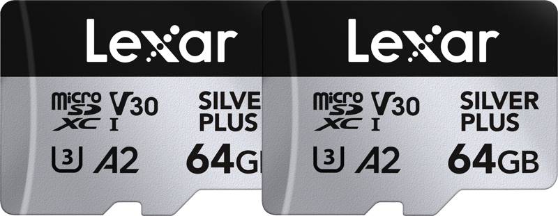 Lexar - microSDXC Professional SILVER Plus UHS-I/U3/A2/4K R205/W100 (V30) - SILVER - 64GB - 2pack von Lexar