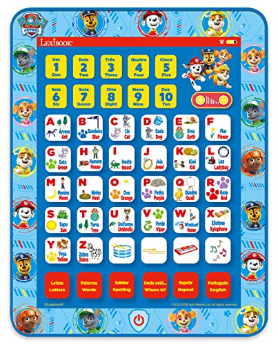 LEXIBOOK JCPAD002PAi4 Paw Patrol Pädagogisches zweisprachiges Tablet, Buchstaben Zahlen Wörter Rechtschreibung und Musik, Englisch/Portugiesisch, Blau von Lexibook