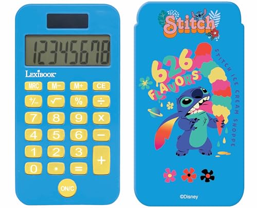 Lexibook, Disney Stitch, Taschenrechner mit Schutzhülle, konventionelle und erweiterte Taschenrechnerfunktionen, Batterie- und solarbetrieben, blau, C45D von Lexibook
