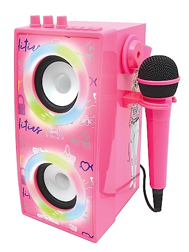 Lexibook BTP180BBZ Mattel Barbie-Tragbarer beleuchteter Bluetooth-Lautsprecher mit Mikrofon, Karaoke, Lichteffekte, kabellos, USB, SD-Karte, wiederaufladbarer Akku, rosa, Schwarz, Medium von Lexibook