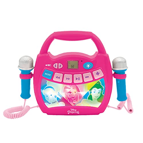 Lexibook Disney Prinzessinnen - Tragbarer Karaoke-Musikspieler für Kinder - Mikrofone, Lichteffekte, Bluetooth, Stimmaufnahme/-wechsel, Wiederaufladbare Batterien,Rosa, MP320DPZ von Lexibook