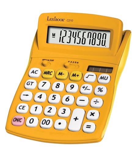 Lexibook - FRUITIES® Tischrechner mit neigbarem Display, 10-stellig, Grund- und erweiterte Funktionen, Große Tasten, Solar- und Batteriebetrieb, Gelb, C210D von Lexibook