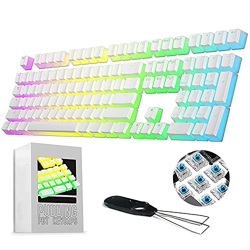 108 KEY PBT PUDDING KEYCAPS ANSI - OEM-Profil KeySet Translucent Layer für 60% / 61 Key / 68 Key / 87 Key TKL / 104 KEY MX Switch Backlit Mechanische Tastatur DIY, mit Keycaps Puller - US-Layout Weiß von LexonElec