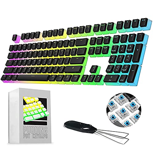 108 KEY PBT PUDDING KEYCAPS ANSI - OEM-Profil KeySet Translucent Layer für 60%/61 Key / 68 Key / 87 Key TKL / 104 KEY MX Switch Backlit Mechanische Tastatur DIY, mit Keycaps Puller - US-Layout Schwarz von LexonElec